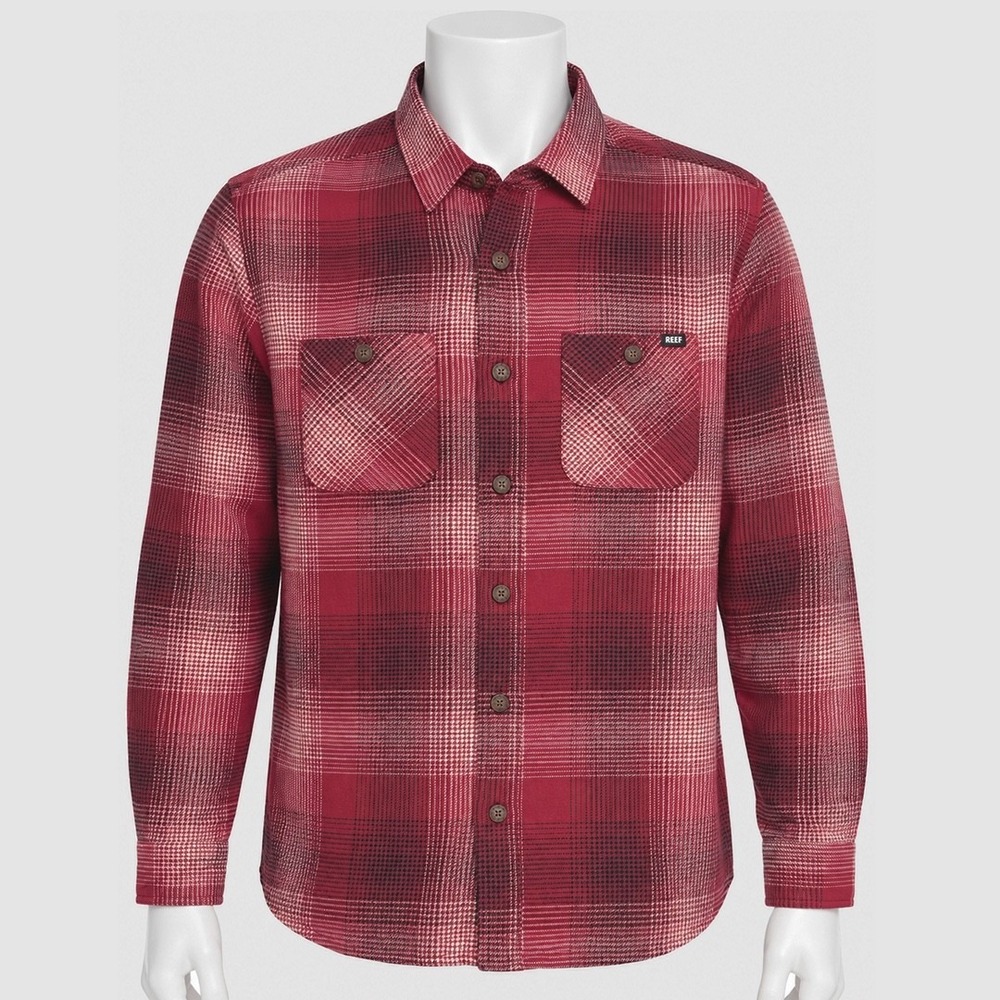 Reef Dannis Flannel Shirt - NWT Size Medium Red / Black / White - #49864-M5